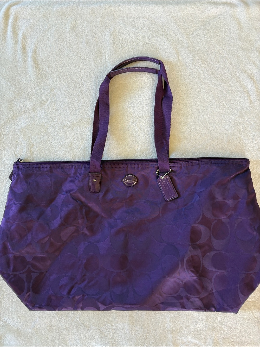 COACH Getaway Signature Nylon Packable Weekender Tote Bag Amethyst Purple NWOT - Picture 8 of 10